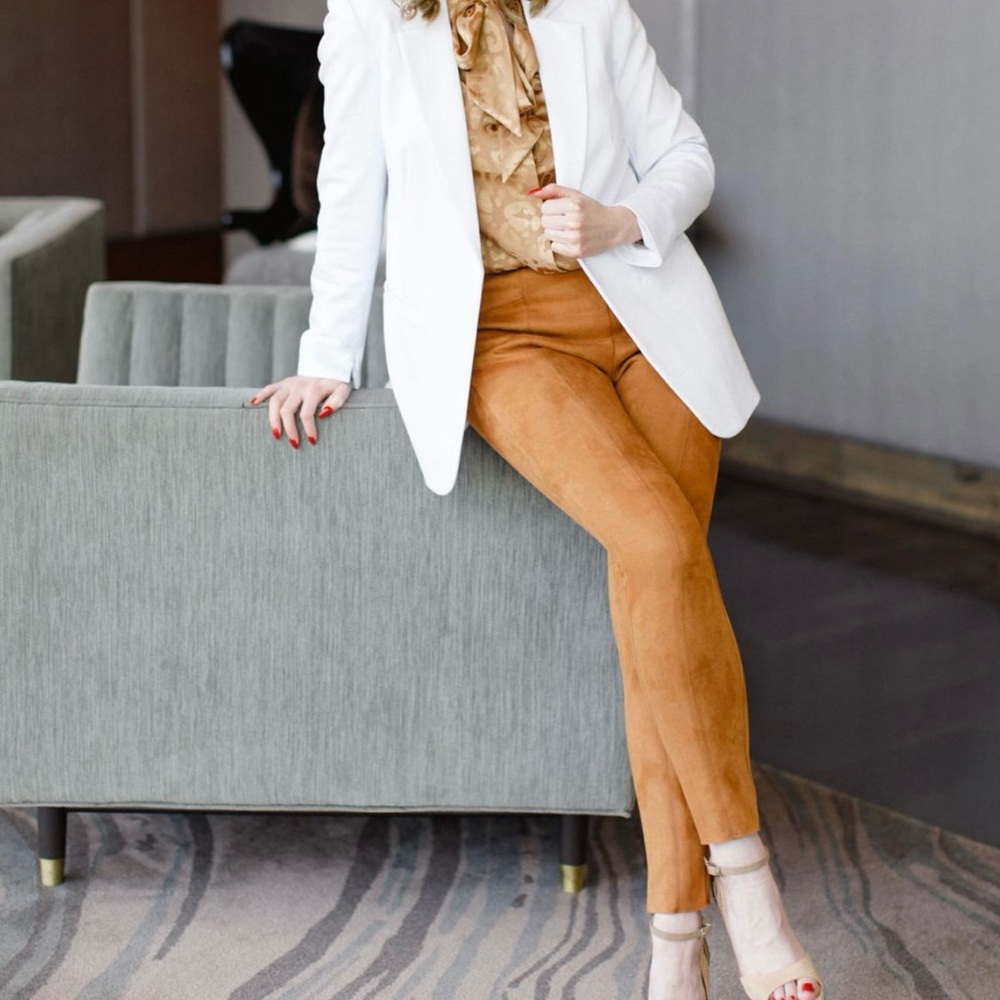 Camel Suede high-rise pants